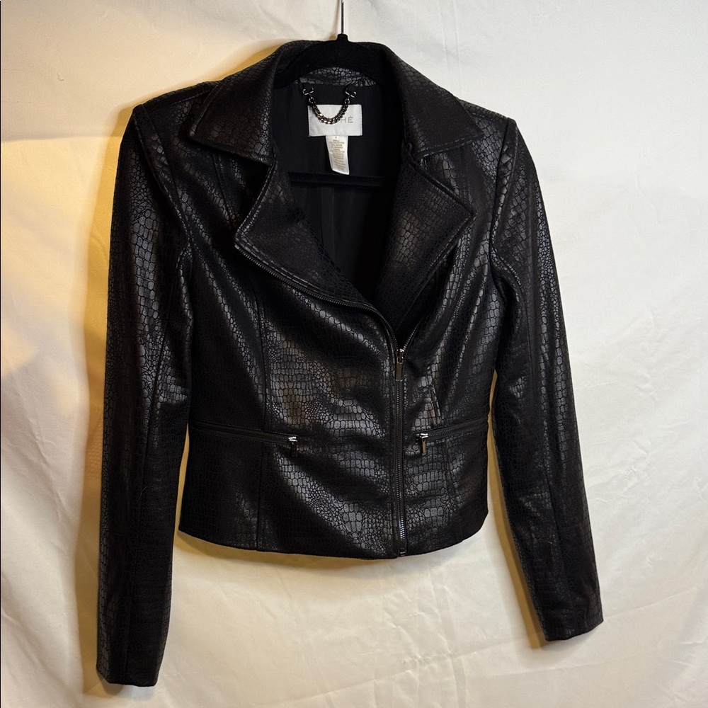 Cache Black Croc-Embossed Leather Jacket - image 1